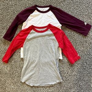 Adidas Kids Raglan Sleeve Tees - Red, Gray, and Maroon